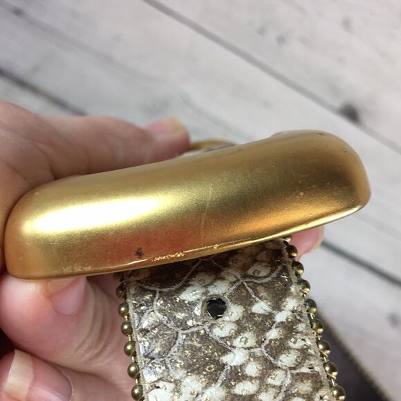Sandy Duftler Designs Leather Belt Womens Medium‎ Gold w/ White Reptile Pattern - Picture 9 of 10